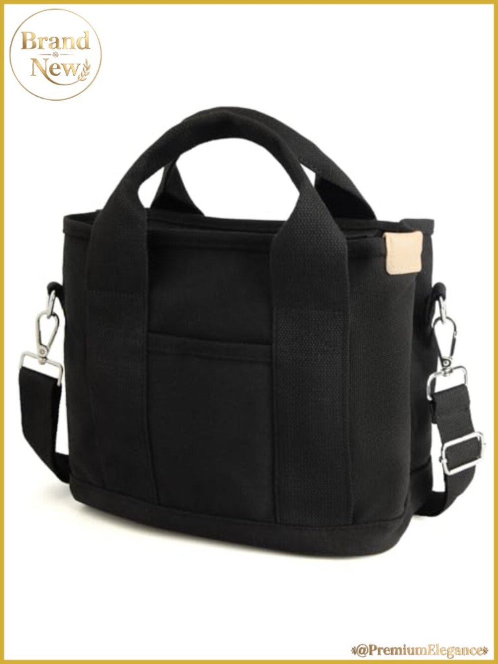 Canvas Mini Tote Bag with Adjustable Strap, Zipper, Multi Pockets